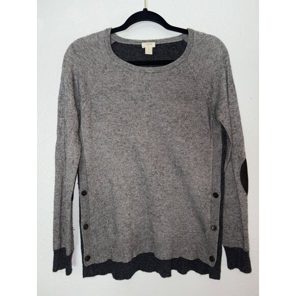 J. Crew Factory Gray Wool Blend Button-Side Sweater With Elbow Patches Size S - Picture 1 of 8